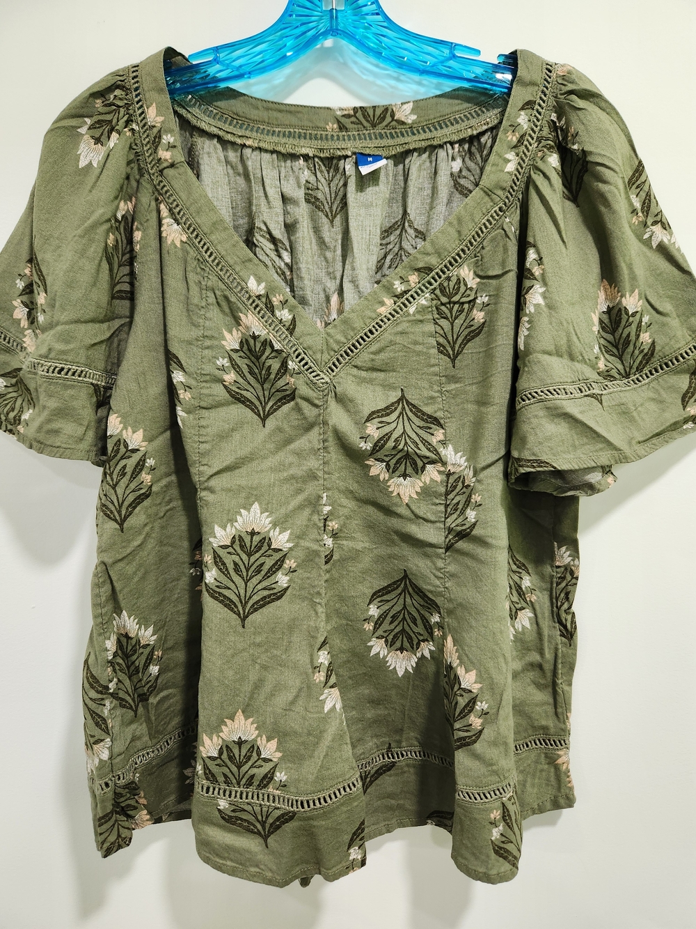Old Navy Olive Green Floral Peasant Blouse